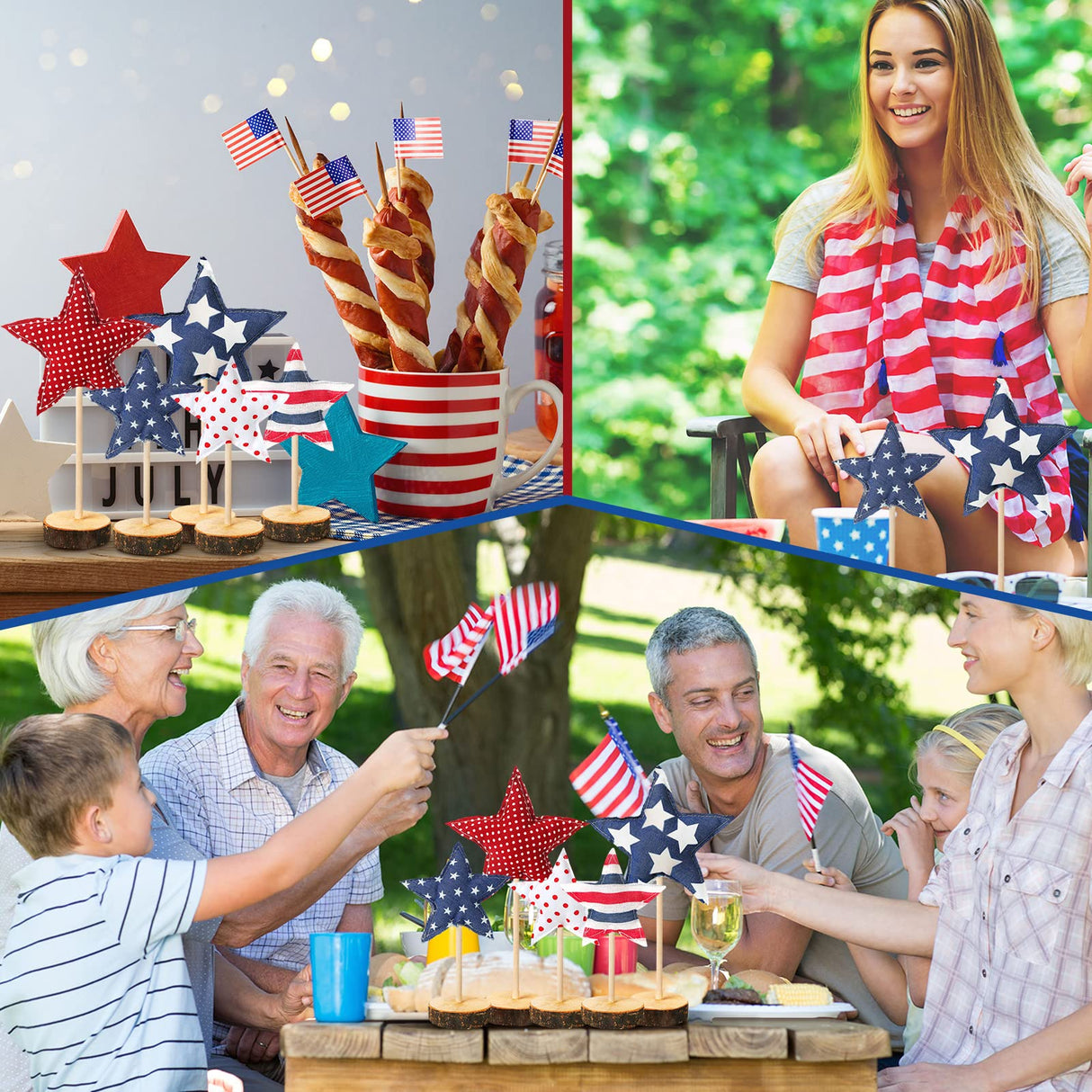 5 Pcs 4th of July Table Centerpiece Standing 3D Star Decor Wood Patriotic Sign Block Fabric Ornaments Rustic Fourth of July Independence Day Crafts for American Festival Party Home Decoration Sintuff