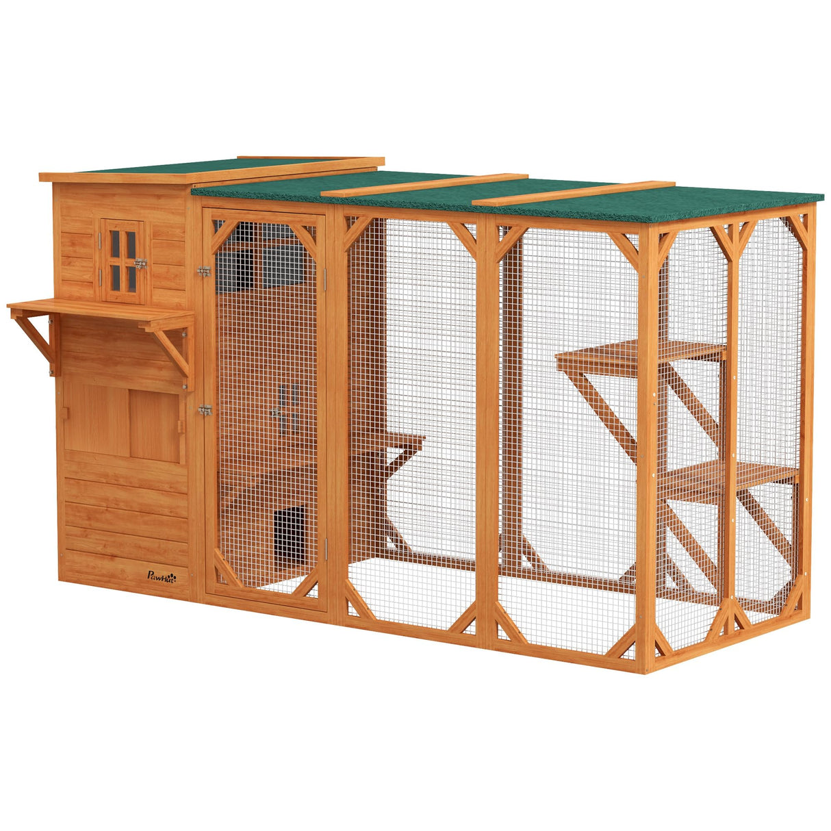 PawHut Outdoor Cat House for 3 Kitties, Multi-Level Design with Big Hiding Areas, Large Catio Cat Enclosure with 2 Stories & Multiple Platforms, Cat Condo for Large Cats, Orange PawHut