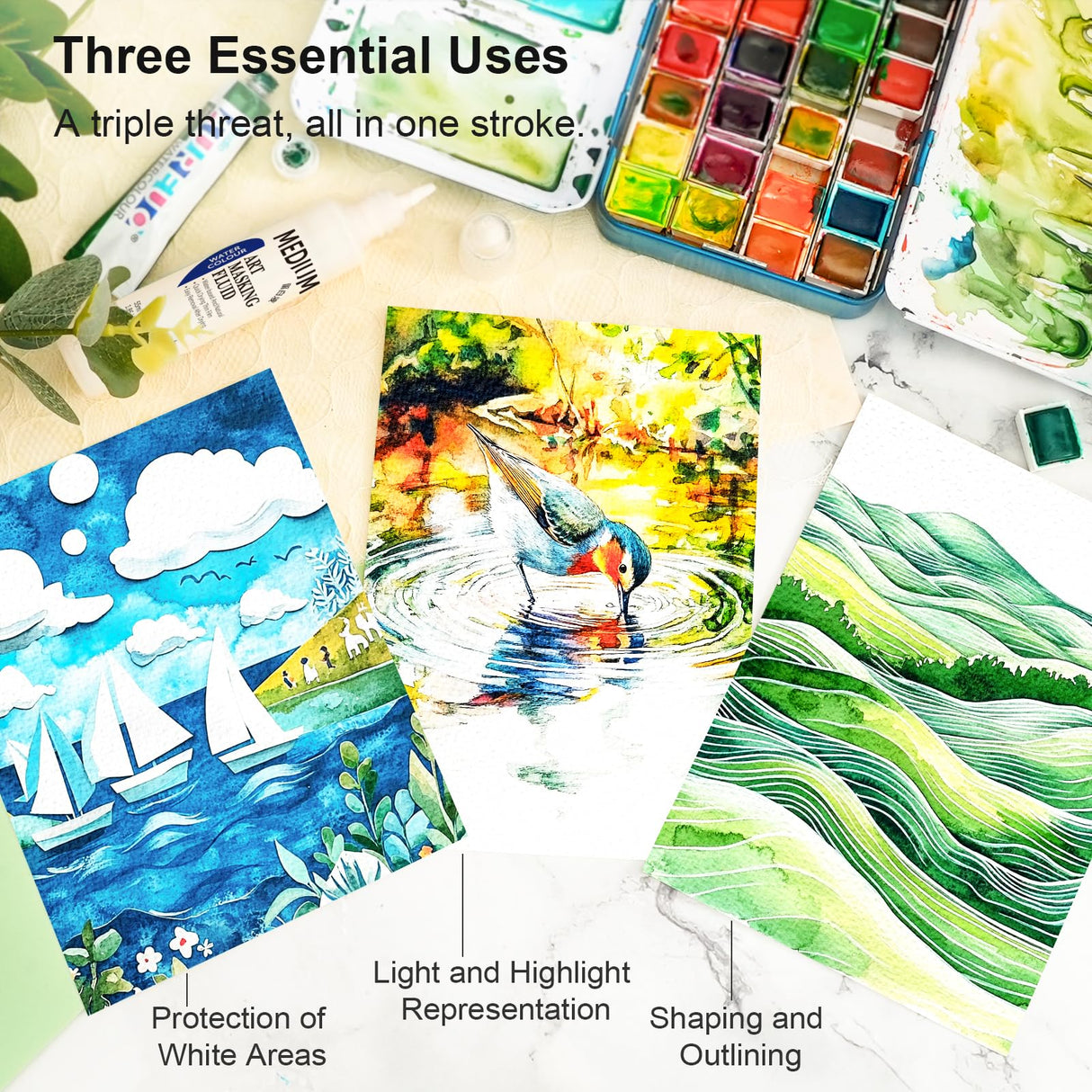 AUREUO Masking Fluid for Watercolor Painting - 28ml / 0.95 fl Oz Liquid Masking Fluid Pen Water Color Medium Art Supplies for Artists AUREUO