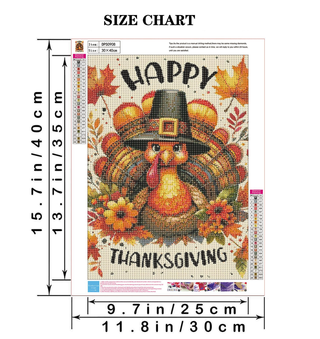 Happy Thanksgiving Diamond Painting Kits for Adult Beginners,DIY 5D Fall Turkey Diamond Art Kits, Full Drill Paint with Diamond Dot Gem Art Painting for Home Decor 12x16 inch Semneroy