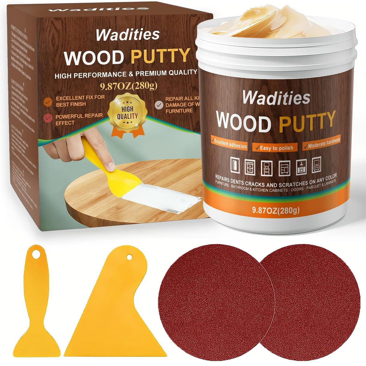 Wadities Natual Wood Filler, Natual Wood Putty, Paintable Stainable Wood Repair Putty, 9.87 Ounce Wood Furniture Repair kit, Quickly Repair Wood Wadities
