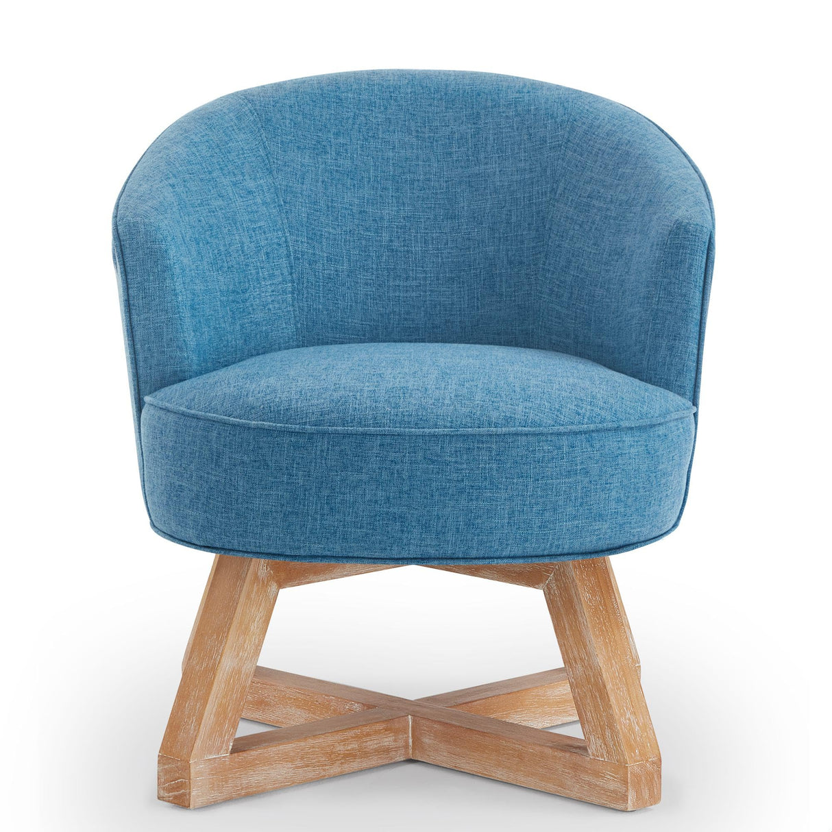 GDFStudio Swivel Barrel Chair Modern Accent Arm Chair Upholstered Linen Round Reading Armchair 360° Swivel Chair with Cross-Shaped Solid Wood Base for Bedroom Office Living Room, Lighe Blue GDFStudio