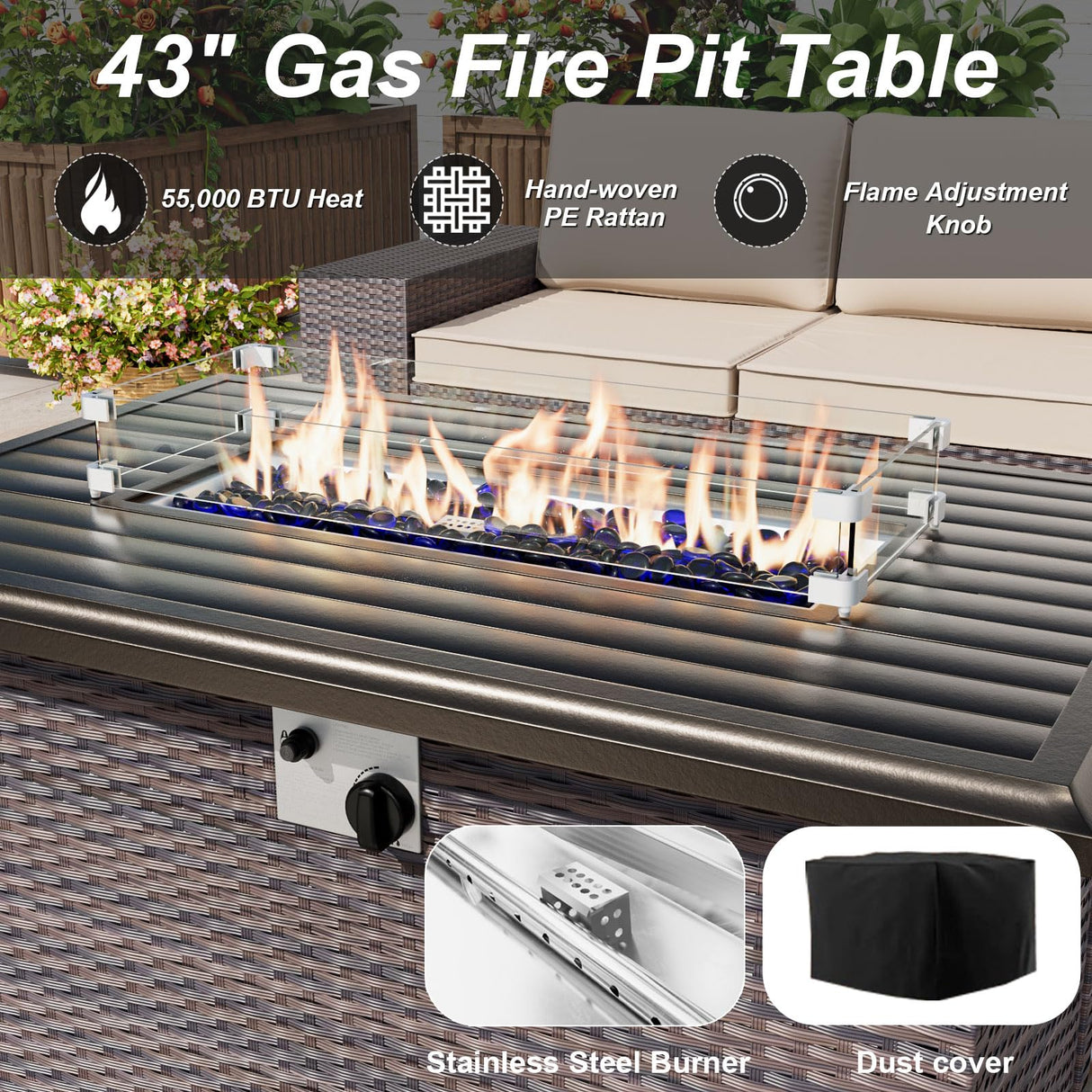 ALAULM 13 Pieces Patio Furniture Set with 2 Swivel Chairs Patio Furniture Outdoor Sectional Sofas with 55000 Gas Fire Pit Patio Conversation Set w/10 Cushions-Grey ALAULM