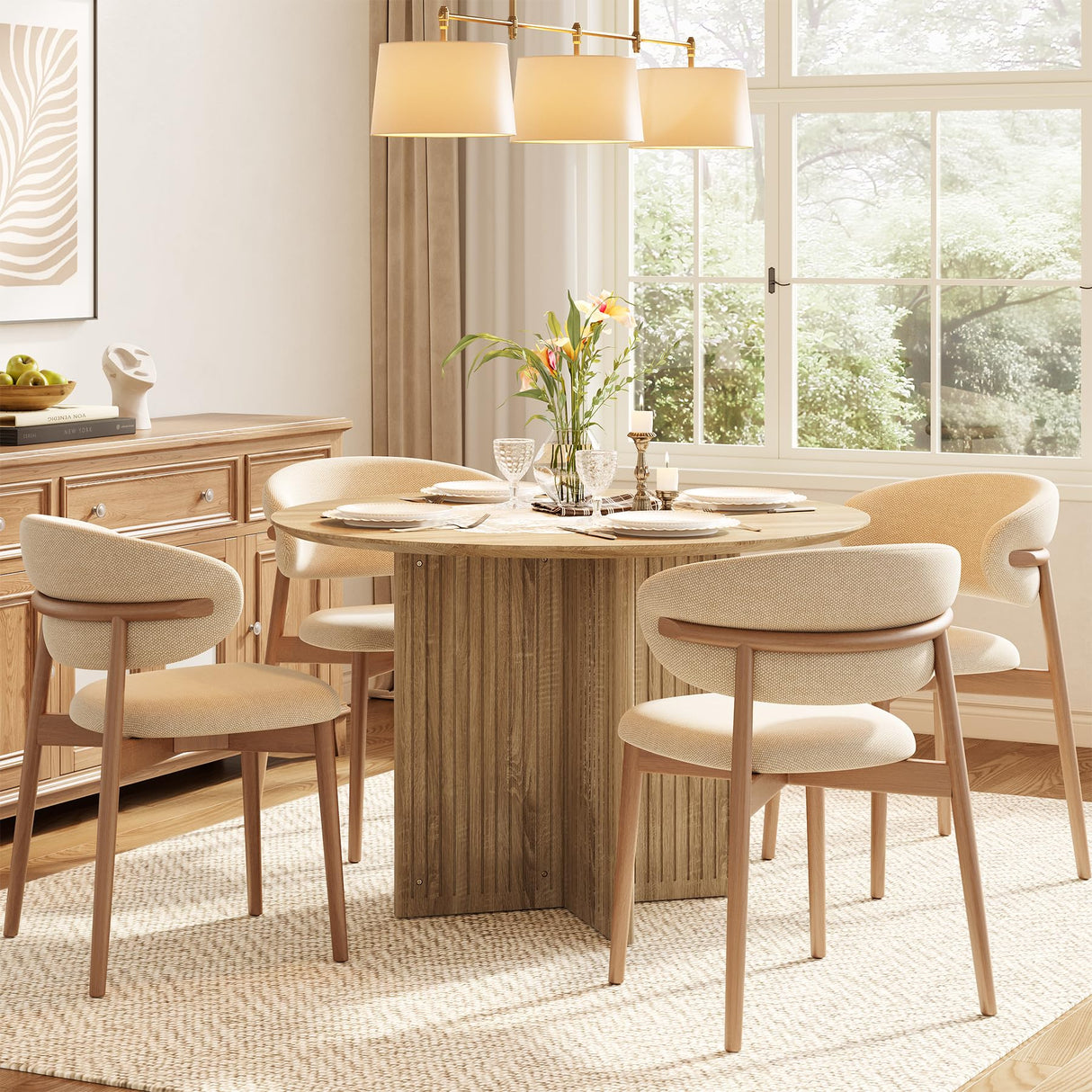 LITTLE TREE Round Dining Table for 4-6 People, Modern Wooden Kitchen Table with Pedestal Base, Small Dinner Table for Dining Room, Kitchen, Living Room LITTLE TREE