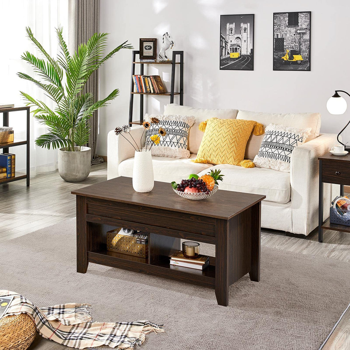 Yaheetech Lift Top Coffee Table with Hidden Storage Compartment & Seperated Lower Shelf, Lift Up Coffee Table, Rising Tabletop Dining Table for Living Room, 41in L, Espresso Yaheetech