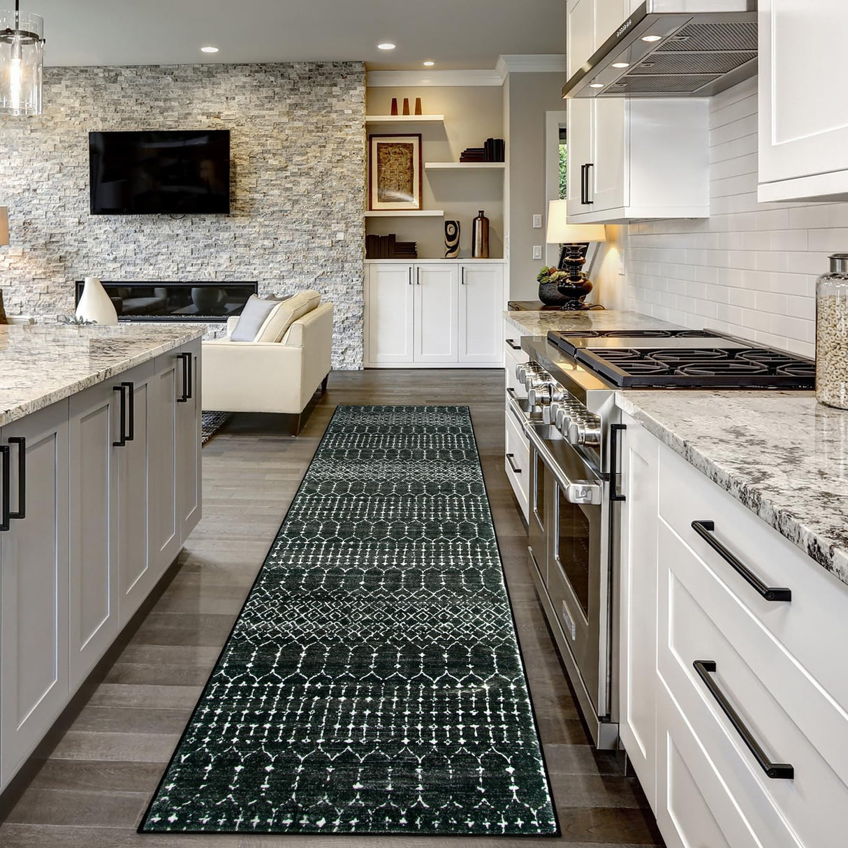 Lahome Moroccan Black Rug - 2x8 Washable Non-Skid Kitchen Floor Runner, Low-Profile, Non Slip, Geometric Print Distressed Entryway Runner for Hallways, Laundry Room, Foyer Lahome