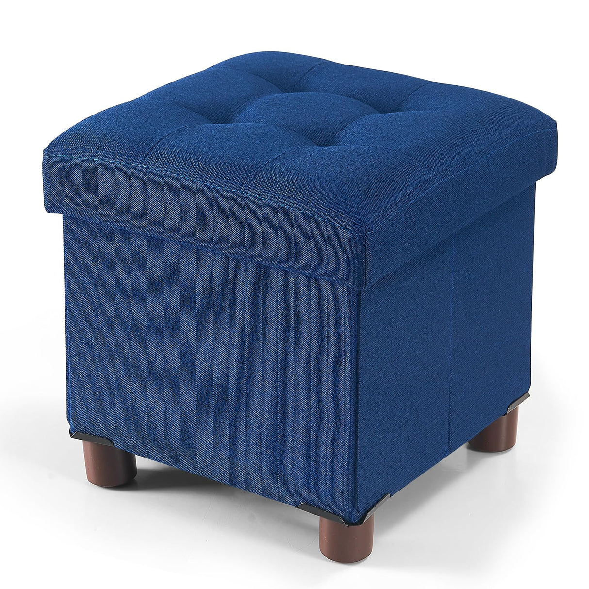 BRIAN & DANY Small Ottoman with Storage, Small Storage Ottoman, Folding Foot Stool with Wood Legs for Living Room and Bedroom Linen Rest Seat, 12.6"x12.6"x12.8" - Blue BRIAN & DANY