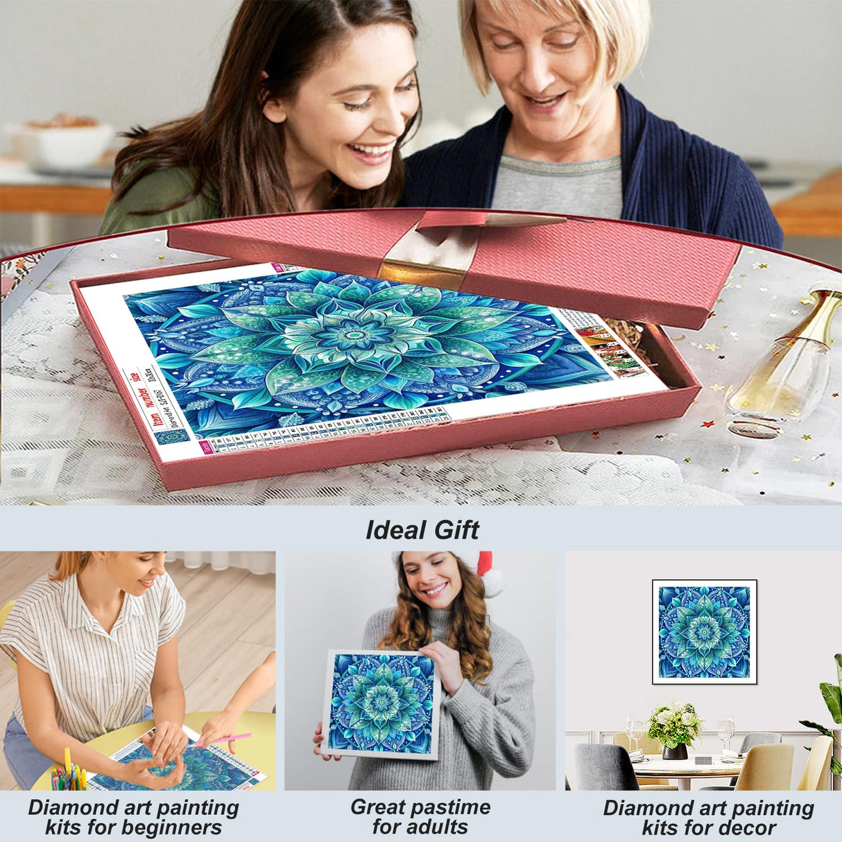 SJUTOUCI Mandala Diamond Art Kits for Adults, Diamond Painting Kits for Beginners, 5D Round Diamond Dots Gem Craft Art for Home Wall Decor 12x12 inch SJUTOUCI