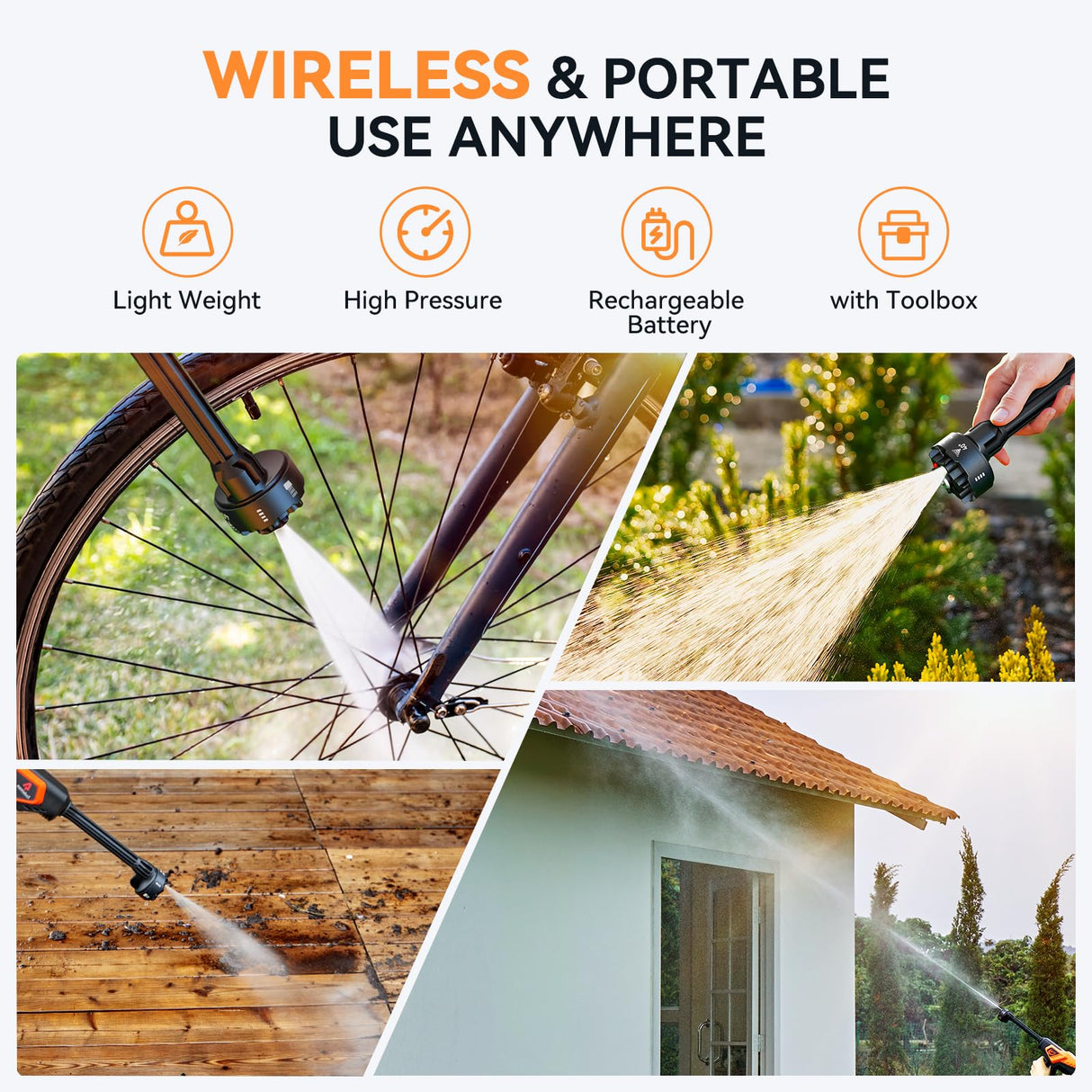 Cordless Pressure Washer, 1080 PSI 2.5 GPM Brushless Portable Pressure Washer with 6 in 1 Nozzles, 4.0Ah Rechargeable Battery, Power Washer for Cars, Fences, Driveways, Home, Patios Andeman