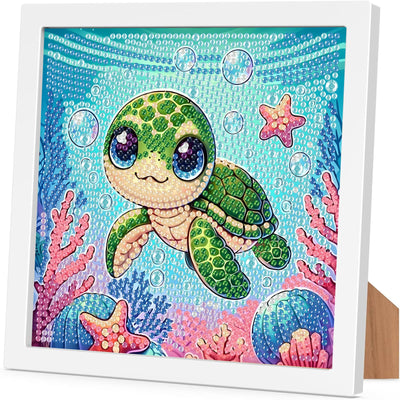 Sea Turtle Diamond Art Painting Kits for Kids with Frame, Turtle Diamond Art for Kids Ages 4-8-12 with Frame, Easy Small Cute Animal Gem Painting Kit for Gift Home Wall Decoration (7x7 inch)