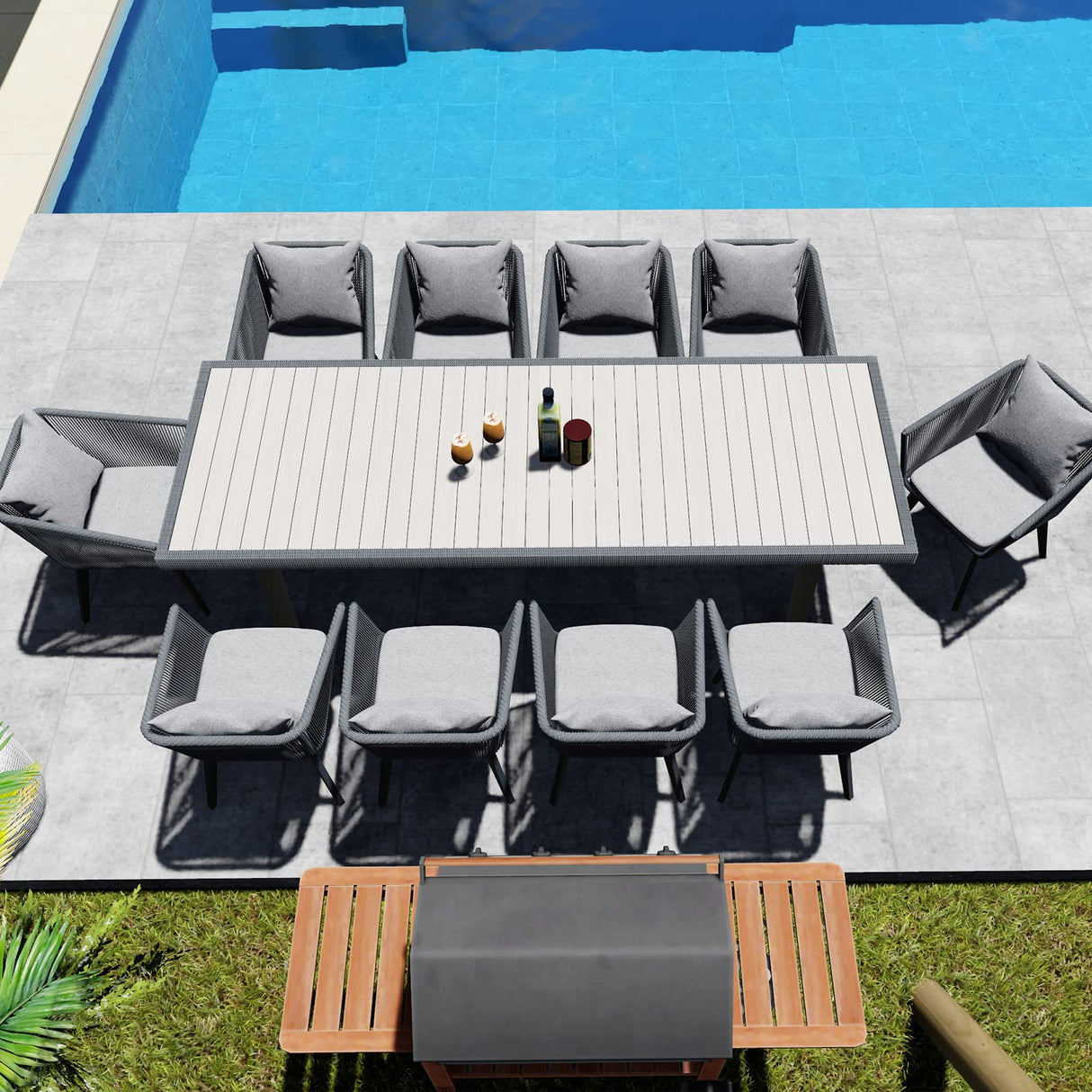 Home Care Wholesale 11 Pieces Patio Dining Set for 10 - All Weather Outdoor Dining Sets, All in One Outdoor Table and Chairs, Wicker Outdoor Patio Furniture Sets with Cushions and Pillows, Grey Home Care Wholesale