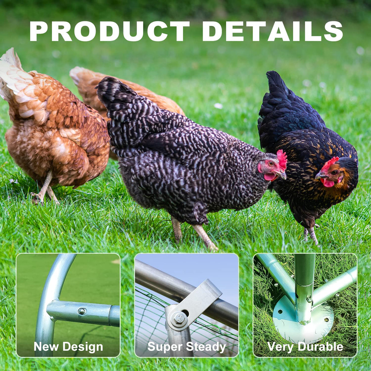 Chicken Coop Large Metal Chicken House Chicken Pen Outdoor for 40 Chickens Poultry Cage with Waterproof Cover for Rabbits Duck Walk-in Chicken Runs for Yard with Cover Outdoor CHIKENCOOP