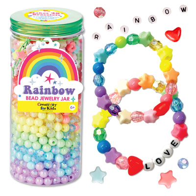 Creativity for Kids Rainbow Bead Jar Jewelry Making Kit: Makes 40+ Friendship Bracelets, DIY Crafts for Girls, Girls Gifts Ages 6-8+, Easter Basket Stuffers for Kids