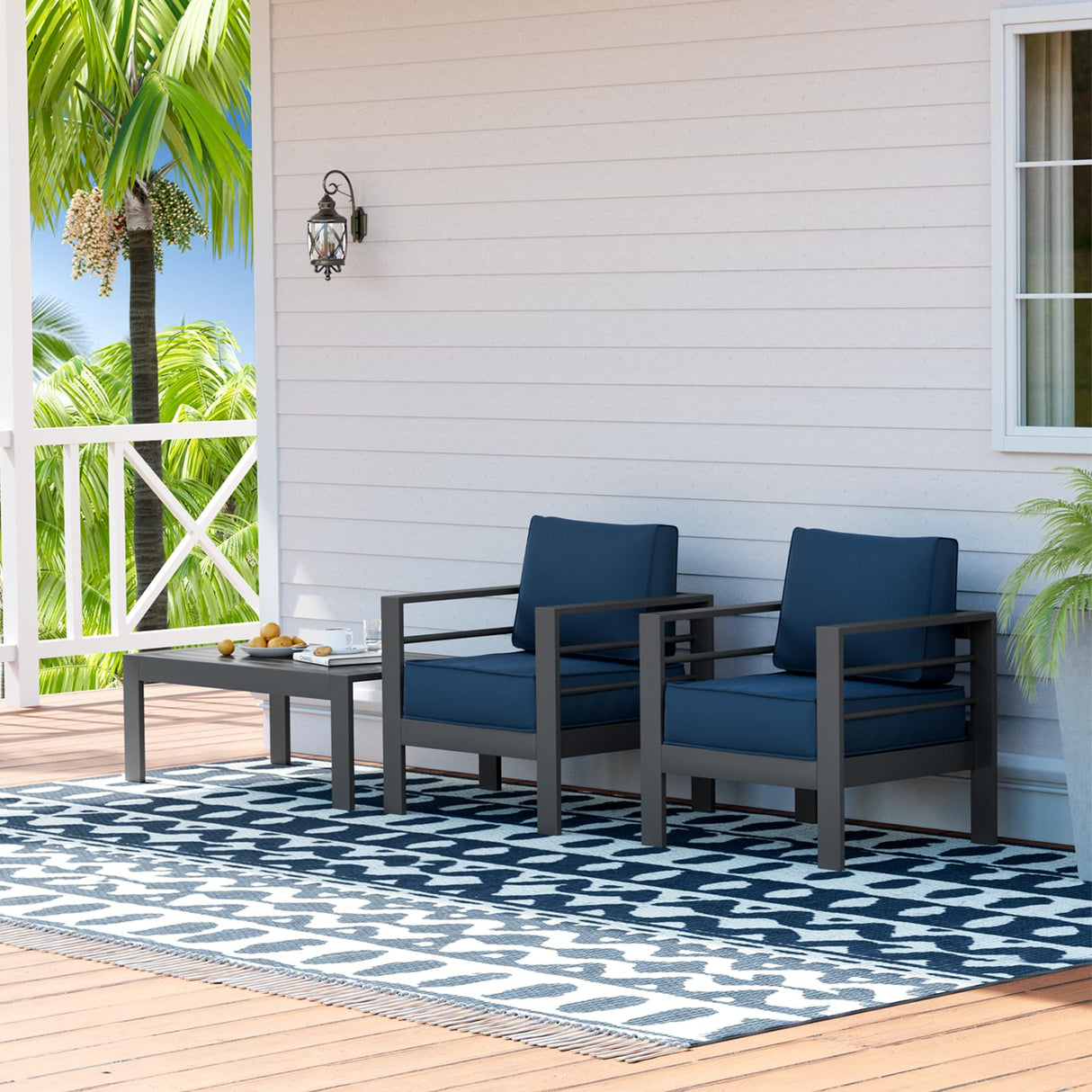 UDPATIO Aluminum Patio Chairs Outdoor Patio Furniture, 2 Pieces Aluminum Outdoor Couch Armchair with 5" Thick Cushion and Waterproof Cover UDPATIO