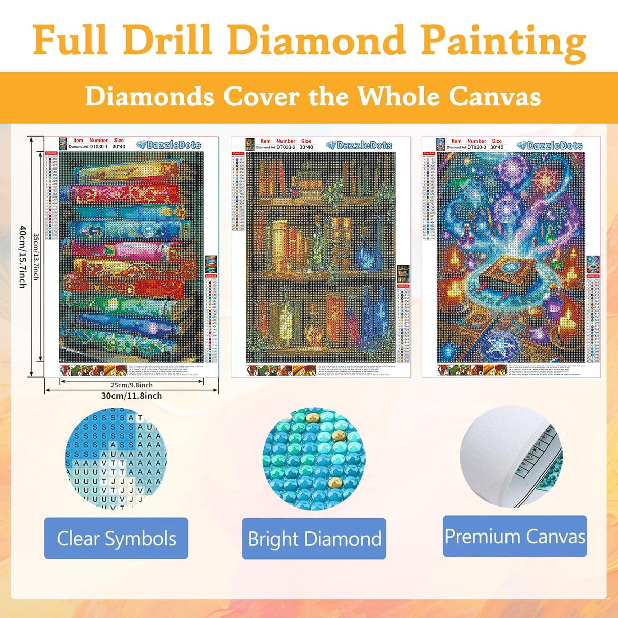 DAZZLEDOTS Diamond Art Kits for Adults 3 Pack Book Diamond Painting 5D Magic Diamond Art Kits for Beginners DIY Full Drill Paint by Diamonds Dot Gem Art for Home Wall Decor 12 x 16Inch DAZZLEDOTS