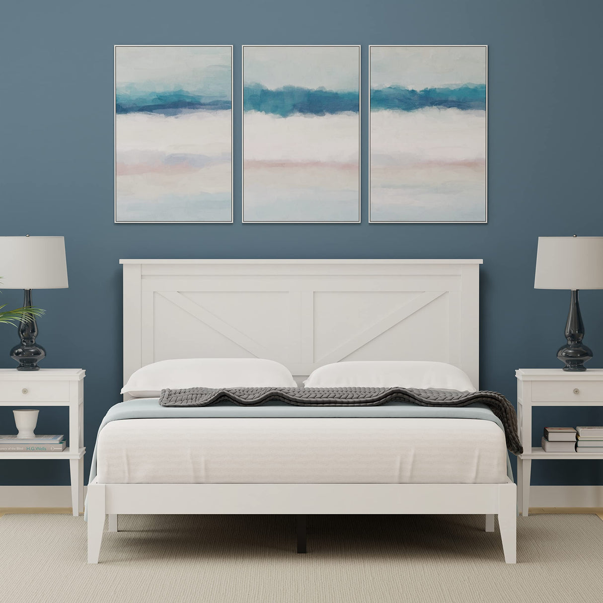 Farmhouse Solid Wood Queen Platform Bed in Gloss White by Glenwillow Home Glenwillow Home