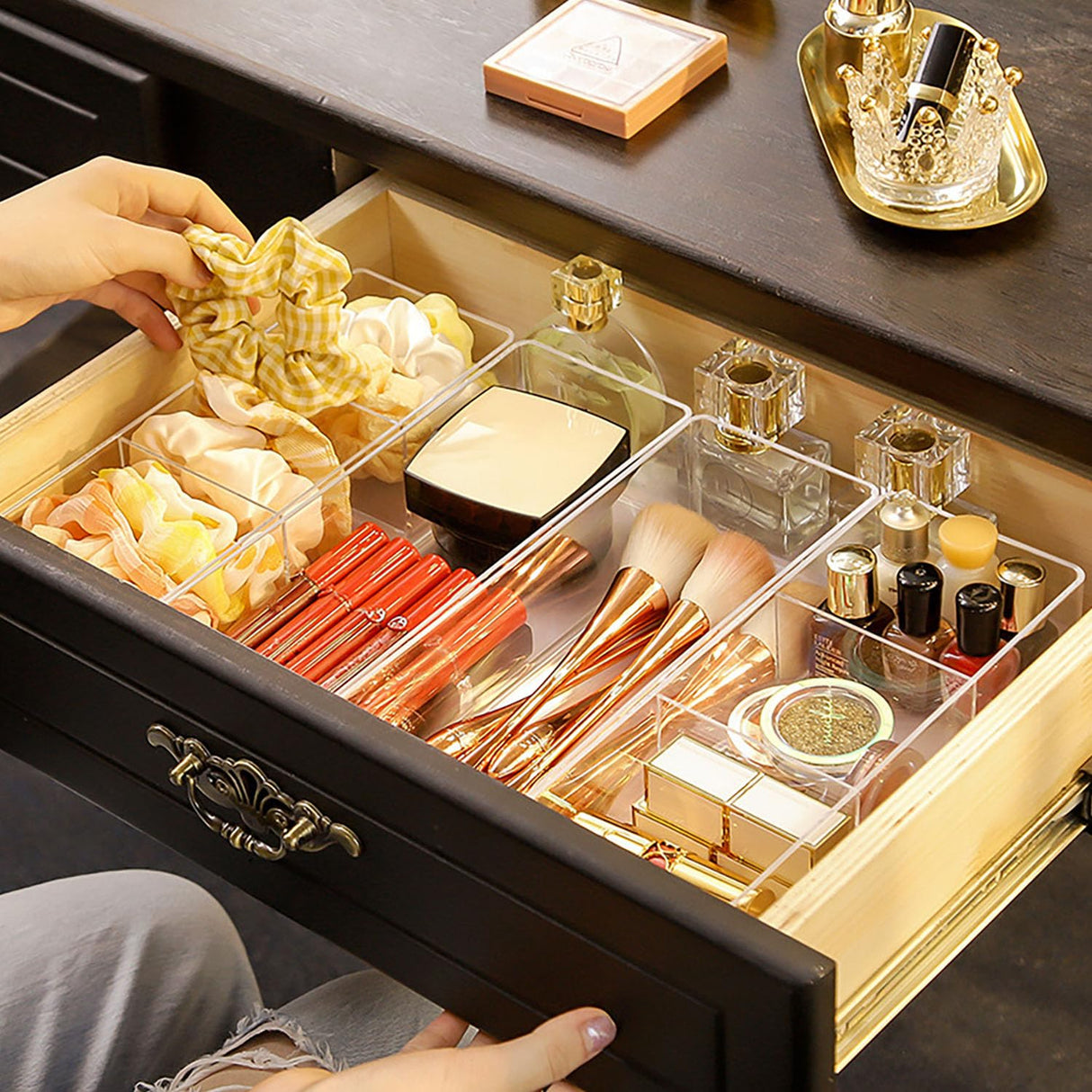 JessLab Acrylic Organizers, Bathroom Organizer for Drawer, Cosmetic Display Cases for Vanity, Countertop, Desk, Kitchen, and Makeup Storage, 3-Section JessLab