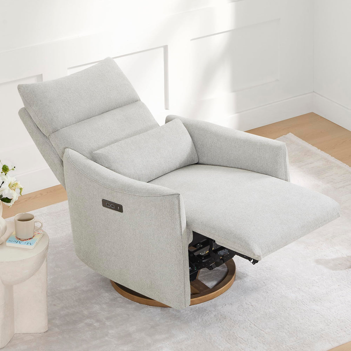 CHITA Swivel Rocker Recliner Chair, Power Nursery Glider Recliner, Nursery Rocking Chair with Adjustable Power Headrest, FSC Certified, Solid Wood Base, Crockery (Gray) CHITA