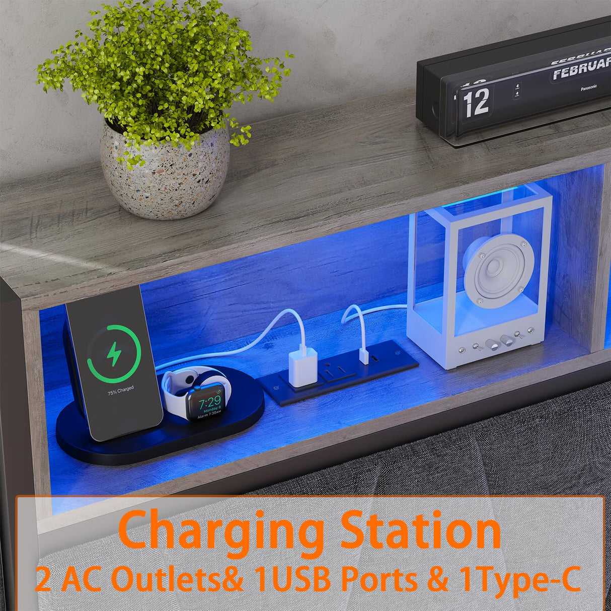 PUNICE Modern Twin XL Corner Bed Frame with Bookcase & LED Lighting - Space-Saving Kids' Platform Bed with Charging Station & 2 Underbed Storage Drawers in Gray (Gray) PUNICE