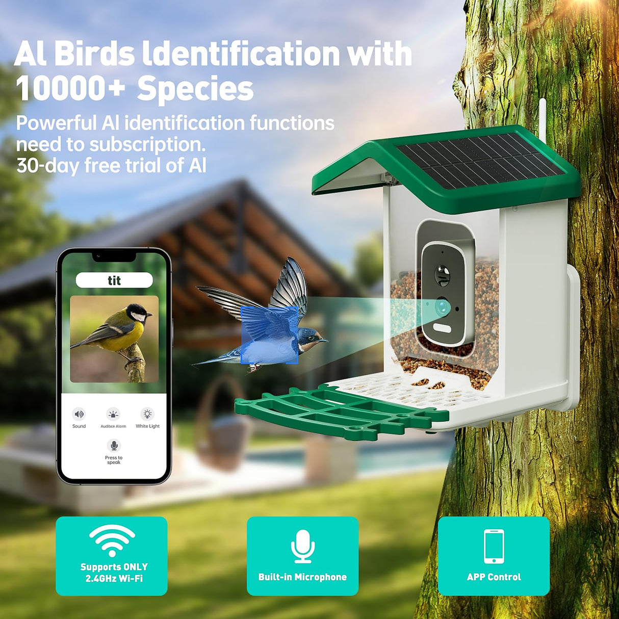 Smart Bird Feeder with Camera for Outdoors,Squirrel Proof Bird Feeders for Outside Hummingbird Birdhouse with Solar Powered, 2.5k HD Auto Capture&Ai Identification,Watching Gifts for Bird Lovers Bsemax