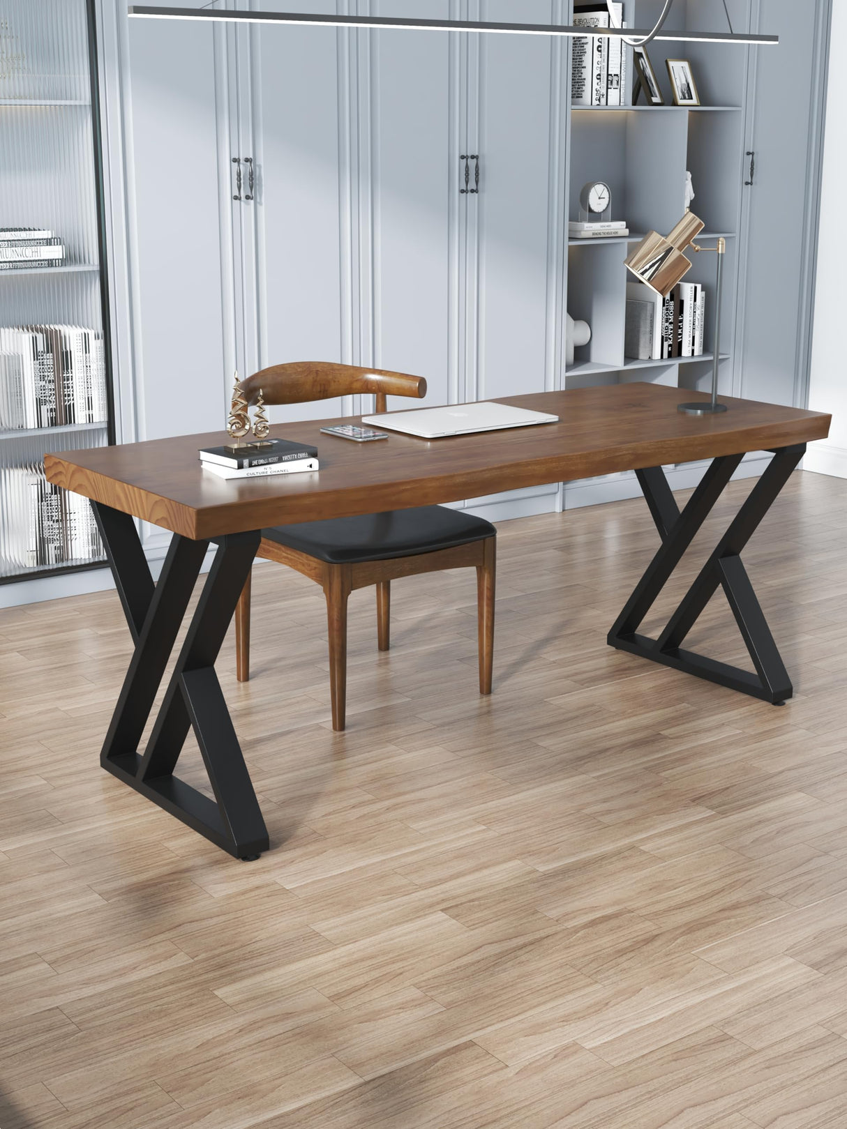 QZYJKJ Solid Wood Desk 55 inches Wide Home Office Desk,Metal Modern Industrial Writing Table, Workstation, Perfect Table for Your workspace Study Table Furniture in Rustic Natural Aged Brown QZYJKJ