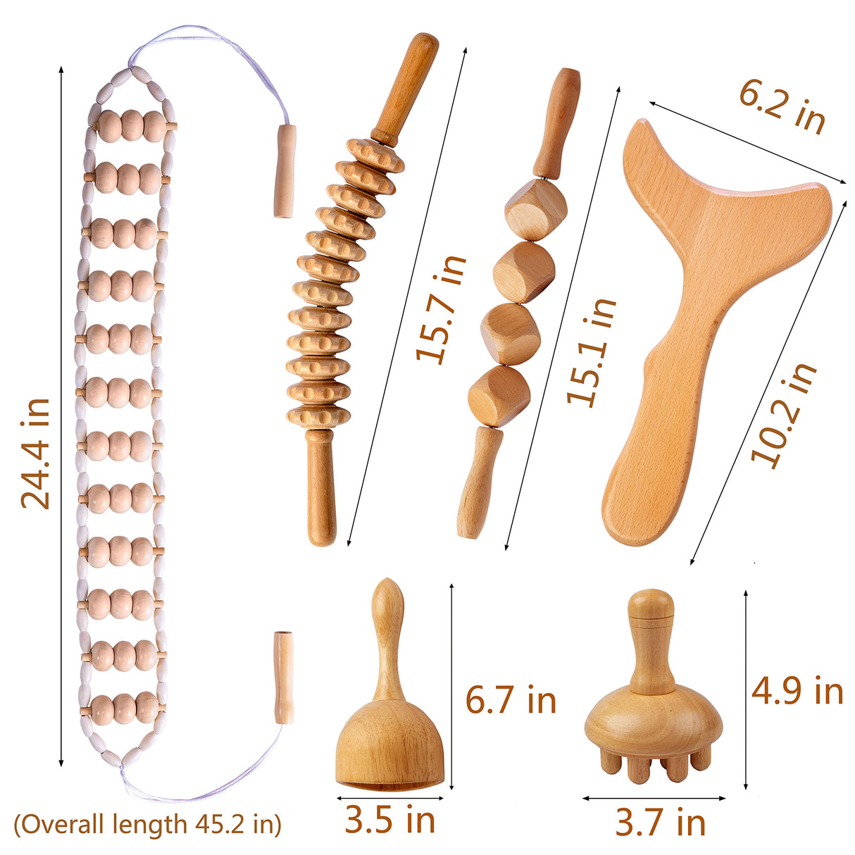 lianjindun 6 in 1 Wood Therapy Massage Tools, Maderoterapia kit, Wood Therapy Set, Lymphatic Drainage Massager, Wooden Gua Sha Tools, Wooden Massager Roller Rope for Body Shaping Anti Cellulite lianjindun