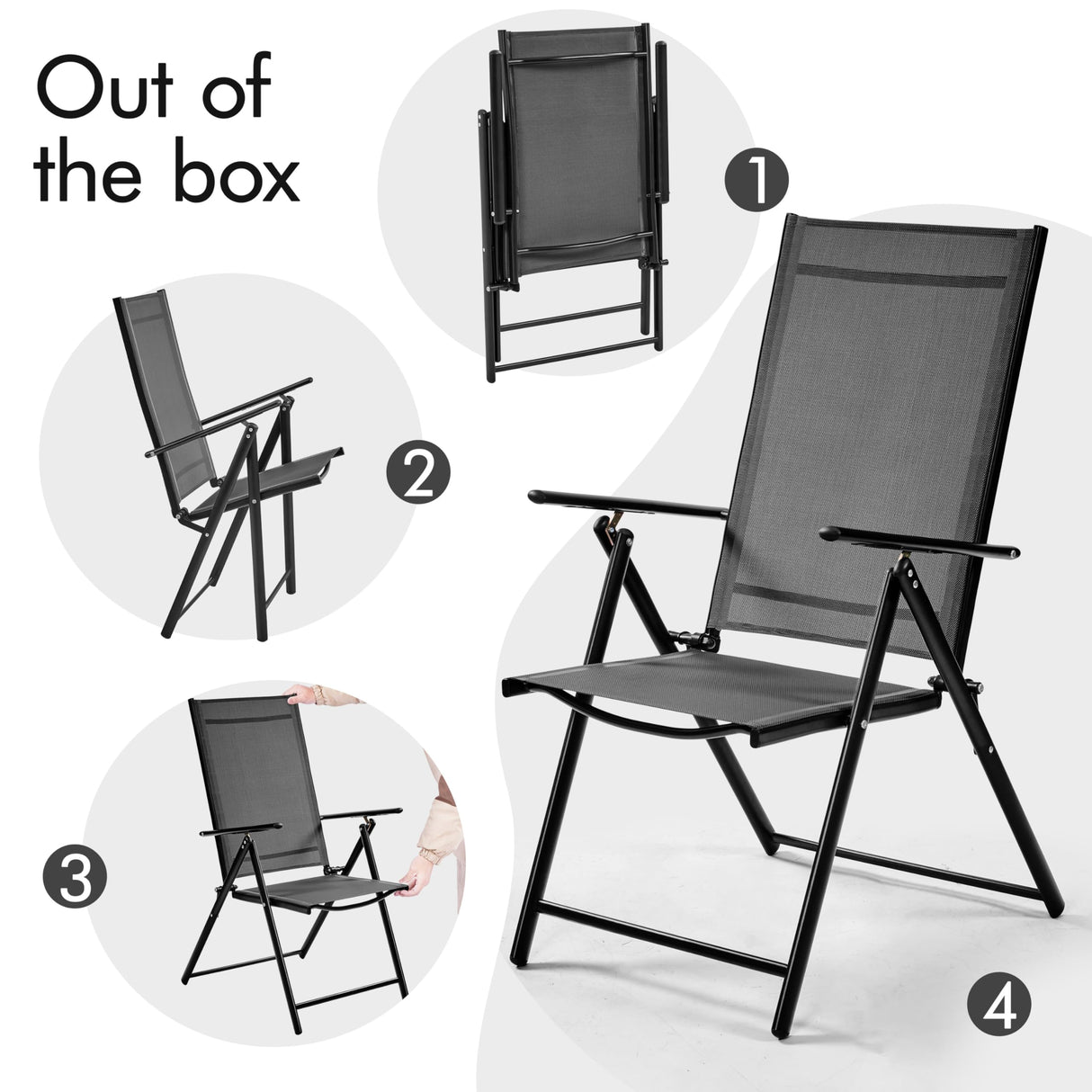 Yaheetech Patio Folding Dining Chairs Set of 2, Stackable Outdoor Lawn Chairs with 8 Adjustable Back Positions and Armrest for Garden, Lawn, Yard and Beach, Dark Gray Yaheetech