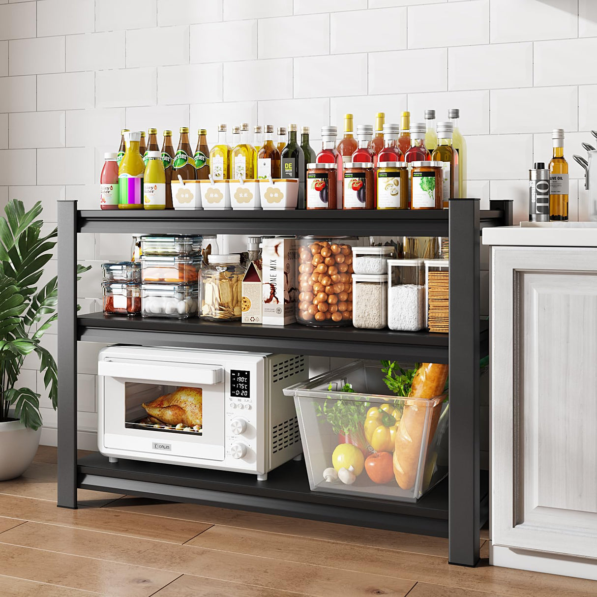 Rufokisa 3-Tier Garage Shelving Heavy Duty,48" W Metal Shelving Unit for Garage, 1650 lbs Load Capacity Utility Rack Shelves& Garage Shelves, 48”W x 18”D x 39”H(Black) Rufokisa