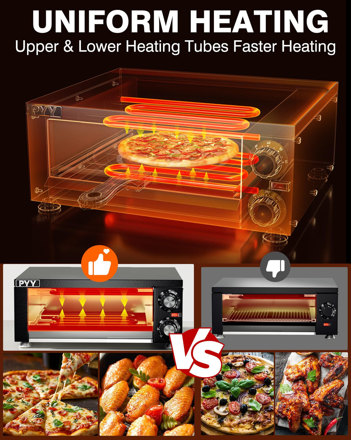 PYY Electric Pizza Oven Indoor Countertop Pizza Oven Commercial Pizza Maker Machine for Home with Timer Stainless Steel Pizza Cooker PYY