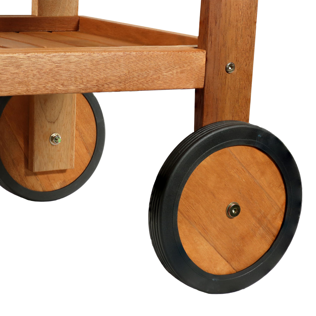 Sunnydaze Indoor/Outdoor Wood Bar Cart with Wheels - Malaysian Hardwood with Teak Oil Finish - 27.5" Wide x 35.5" High Sunnydaze