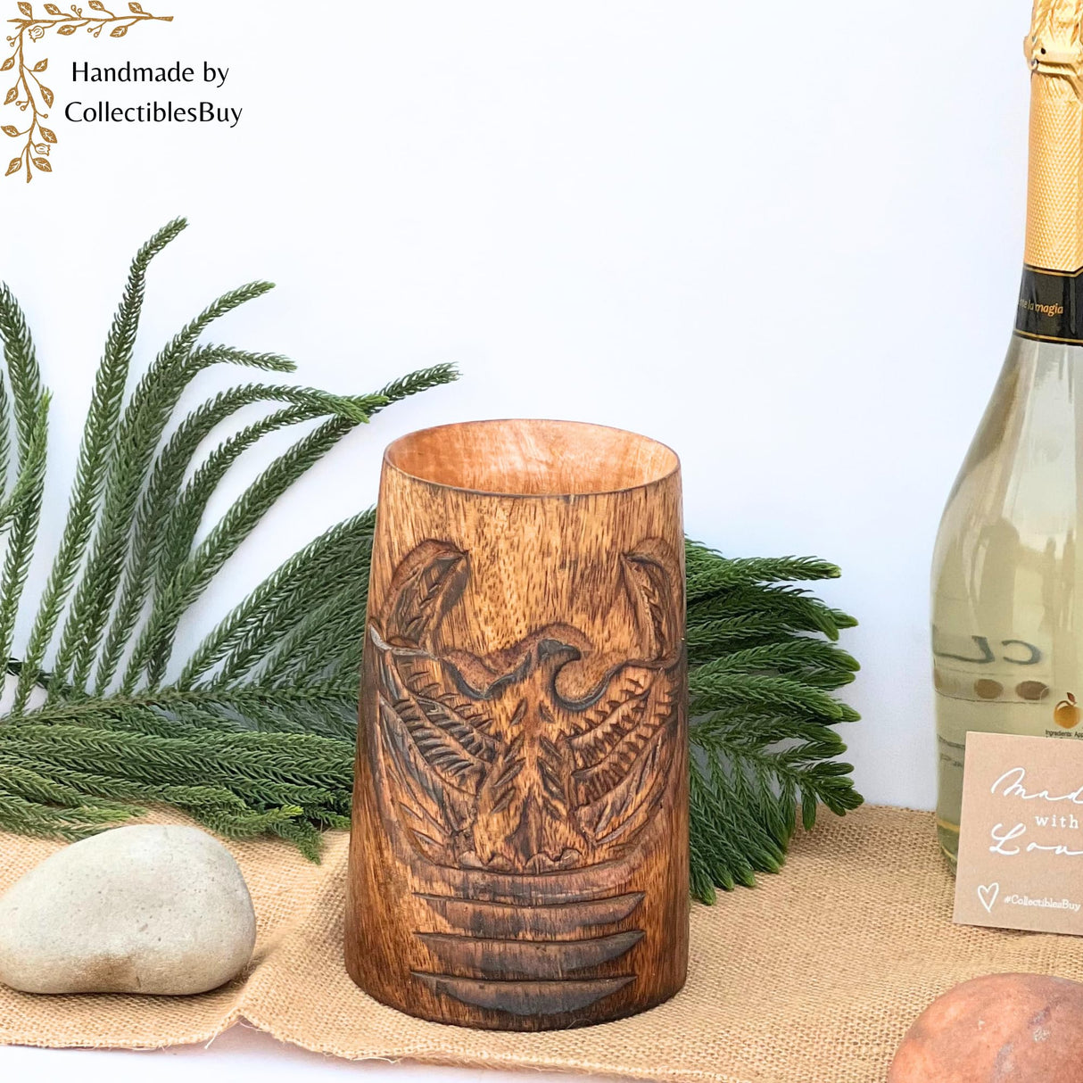 collectiblesBuy Authentic Retro Rustic Brown Hand Carved Eagle Design Embossed Large Wooden Beer Tankard Mug Food Safe for Home and Restaurants Parties Housewarming Toast Celebrational collectiblesBuy