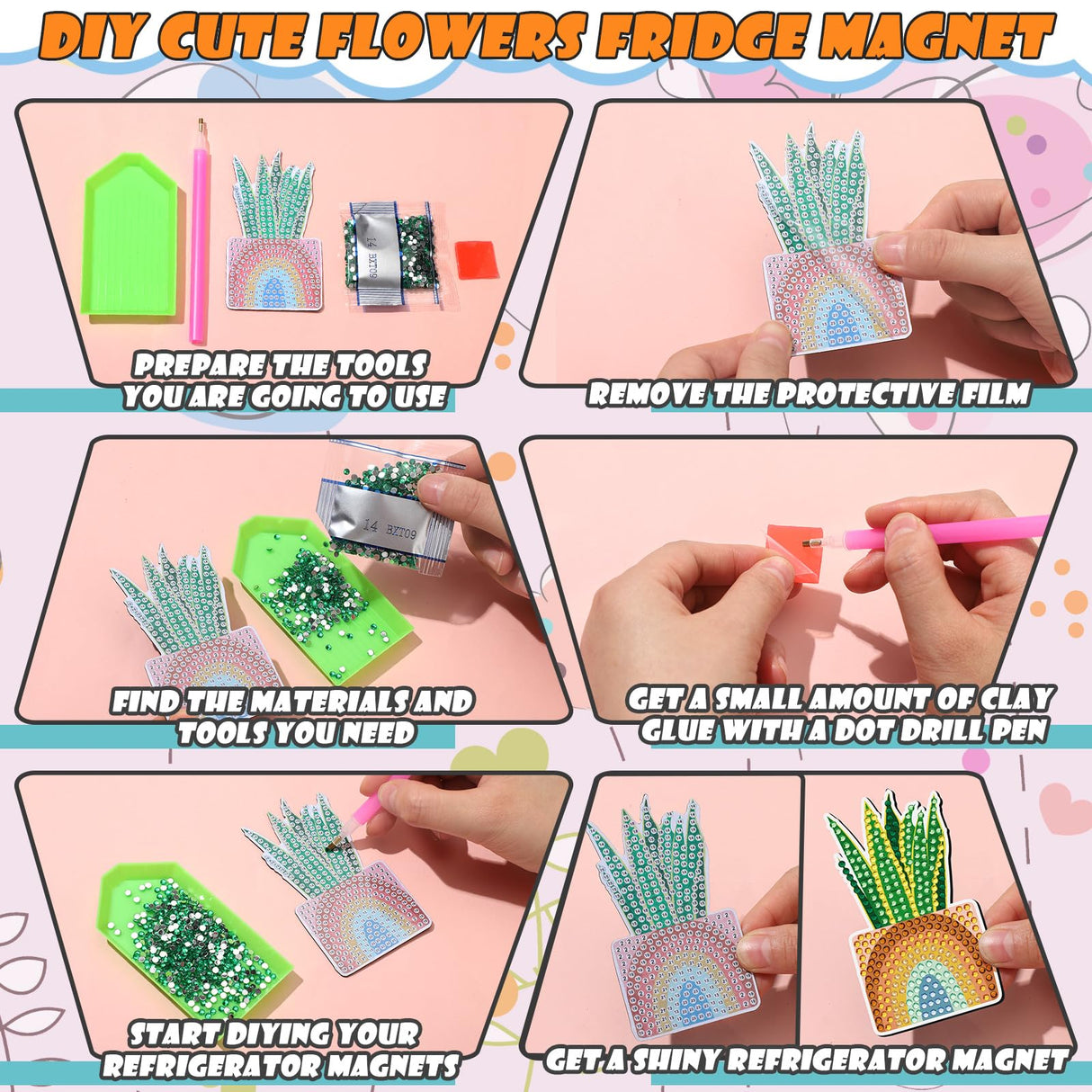 Remuuly 30 Pcs Diamond Painting Magnets Summer Diamond Art Magnet Kits for Adults Spring Flower Animal Cupcake 5D Rhinestones Refrigerator Magnetic Stickers for Fridge DIY Crafts Gifts(Spring) Remuuly