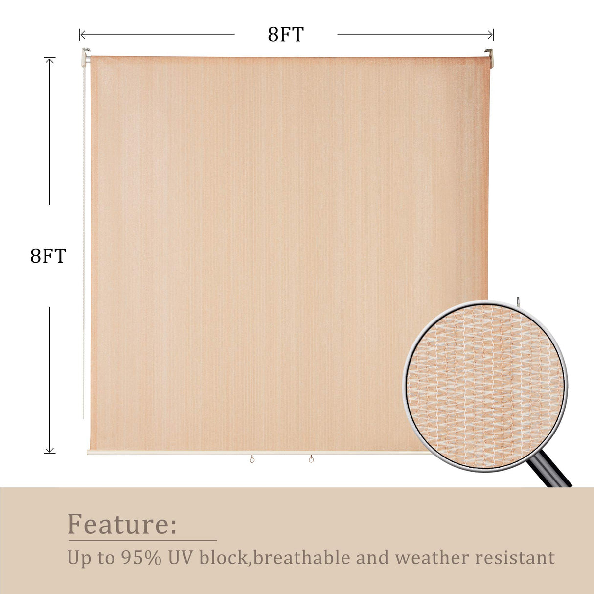 VICLLAX Outdoor Roller Shade, Patio Blinds Roll Up Shade (8' W X 8' L), Wheat VICLLAX