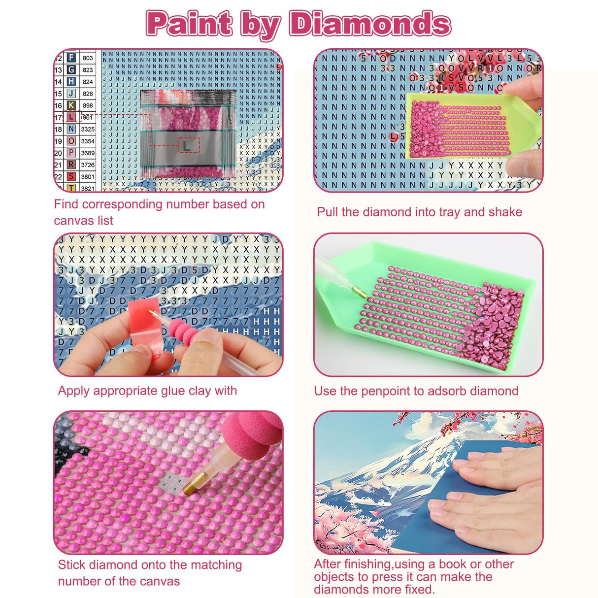 CEOVR Mount Fuji Diamond Art Kits for Adults, Sakura Diamond Painting Dots 5D DIY Full Drill Cherry Blossom Gem Art, Adult Crafts Kits Arts and Crafts, Wall Decor for Home Office 12x16in CEOVR