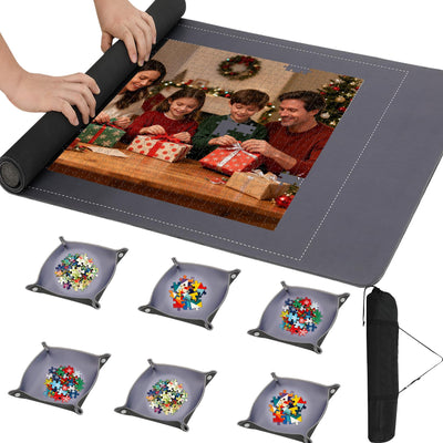 Bullro Jigsaw Puzzle Mat Roll Up 46" x 26", Roll Up Puzzle Mat Up to 1500 Pieces Puzzles with 6 Sorting Trays and Travel Storage Bag, Puzzle Mat with Non-Slip Rubber Bottom & Smooth Top