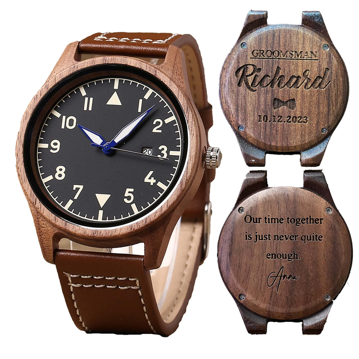 Personalized Walnut Wood Wooden Date Watch, Groomsmen Gift, Mens Gift, Mens Watch, Watches for Men Generic