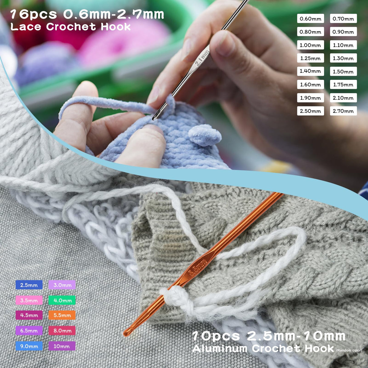 96 Pack Crochet Hooks Set, Ergonomic Knitting Needle Weave Yarn Kits with Storage Case and Crochet Needle Accessories, Crochet Needles Kit for Beginners and Experienced Crochet Hook Mayboos
