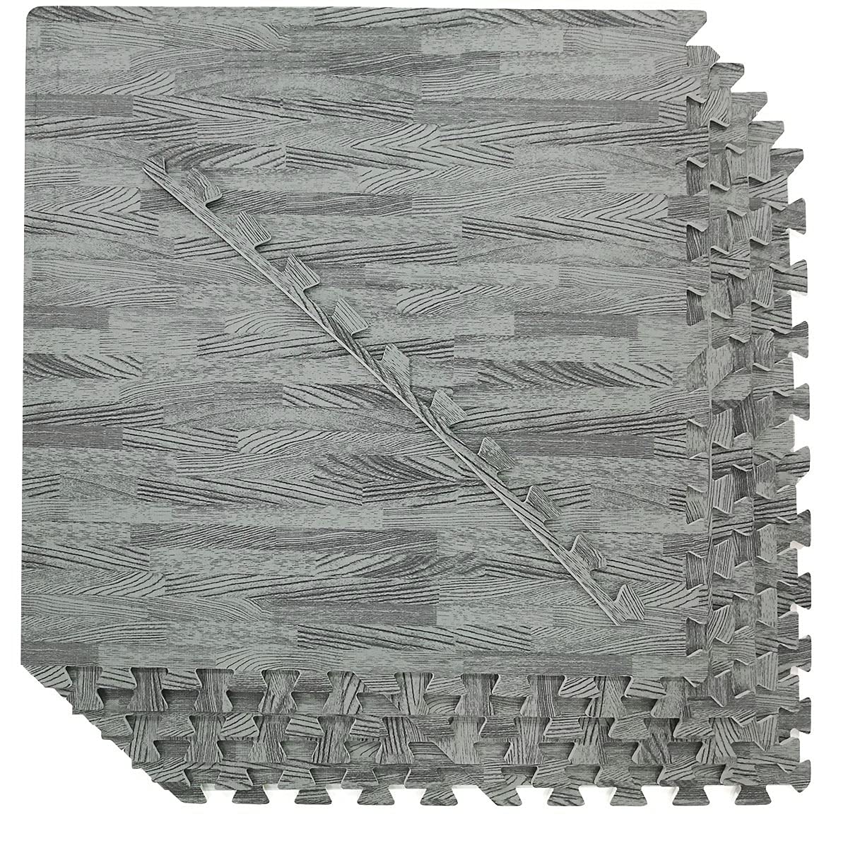 Home Aesthetics 100 Sq. Ft 3/8 Inch Thick Printed Foam Tiles Interlocking Foam Mat, Sea Haze Grey Wood Grain Style Print, (24"x24", 25 pcs), Protective Flooring for Home, Gym Exercise or Trade Show Home Aesthetics
