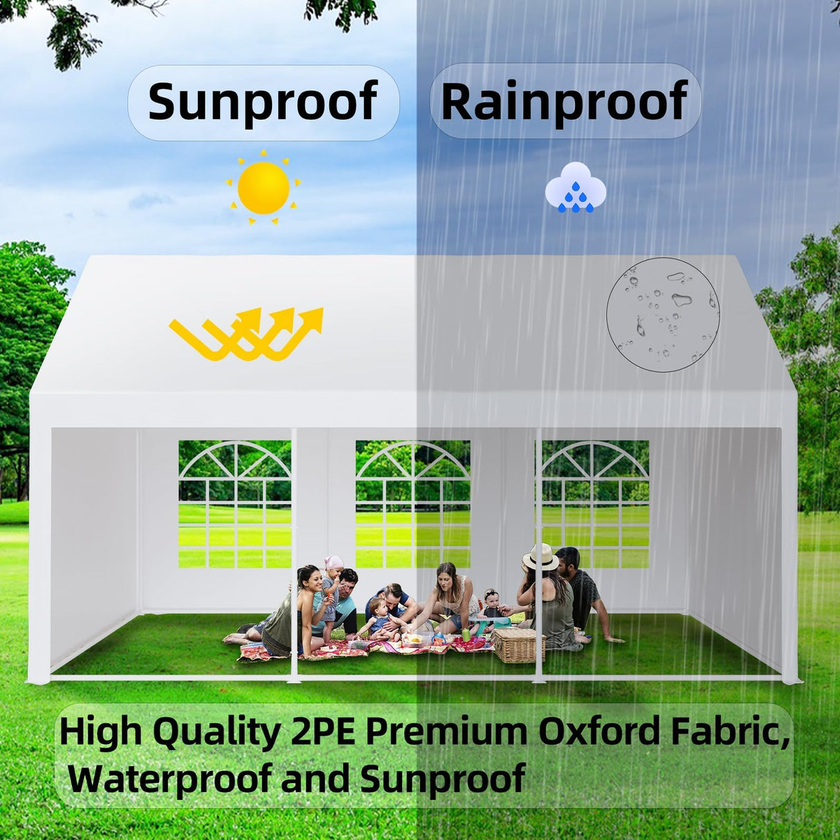 GarveeLife 20x20 FT Elegant Outdoor Party Tent Canopy - Removable Sidewalls, Sturdy Construction, Ideal for Weddings, BBQs, and Events with 3 Convenient Storage Bags. GarveeLife