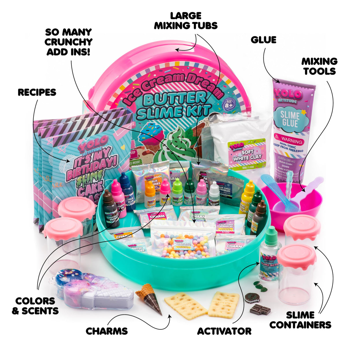 Ice Cream Slime Kit for Girls - Butter Slime Making Kit - DIY Slime Kit with 40+ Pieces for Ages 8-12 YOLO Attitude