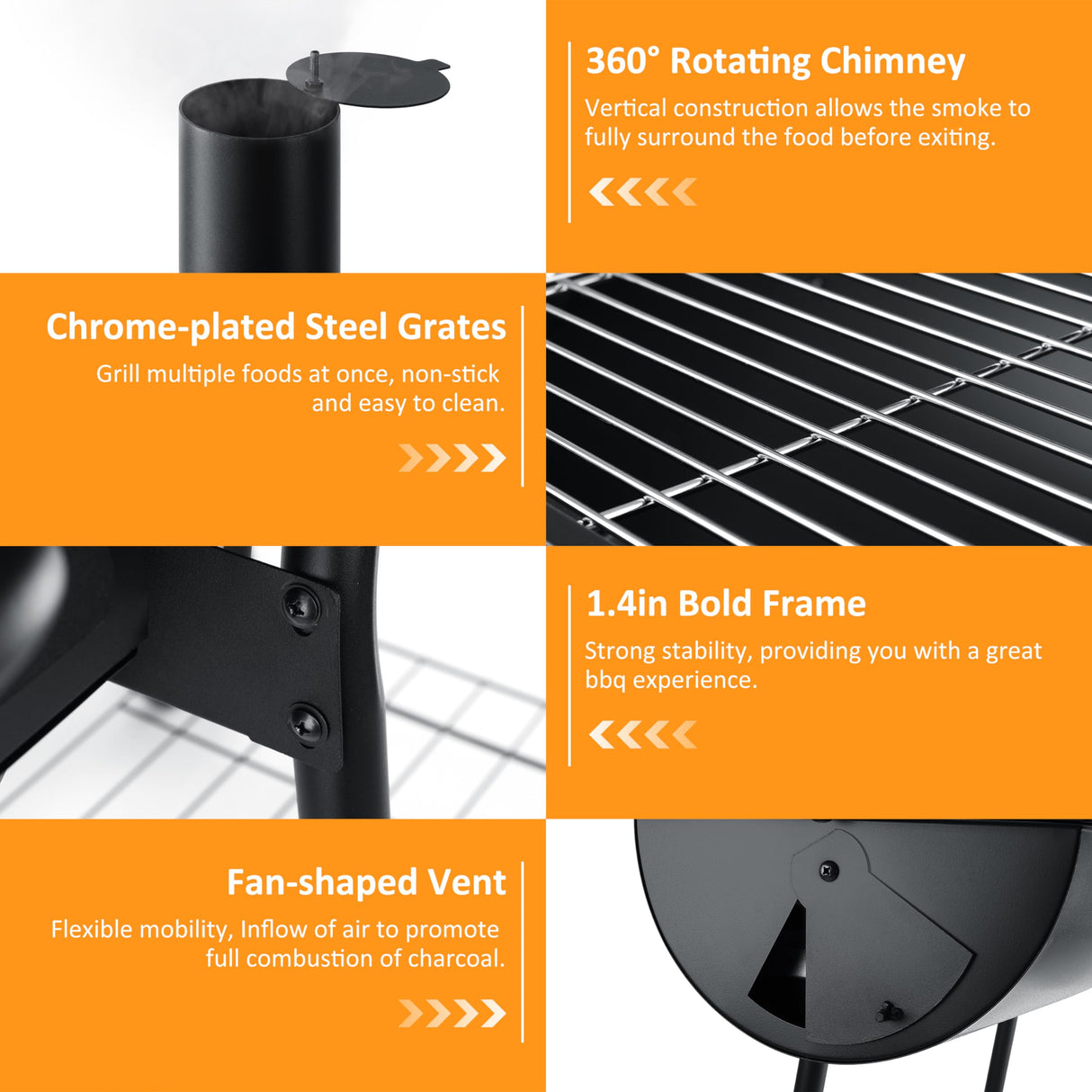 445 Square Inches Charcoal Grill with Offset Smoker, Leonyo Large Barrel Charcoal Grills with Smoker Cover, Chimney Starter for Outdoor BBQ Camping, Black Leonyo