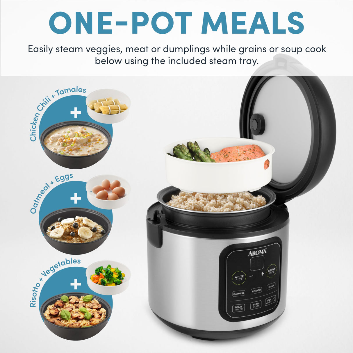 Aroma Housewares ARC-994SB Rice & Grain Cooker Slow Cook, Steam, Oatmeal, Risotto, 8-cup cooked/4-cup uncooked/2Qt, Stainless Steel AROMA