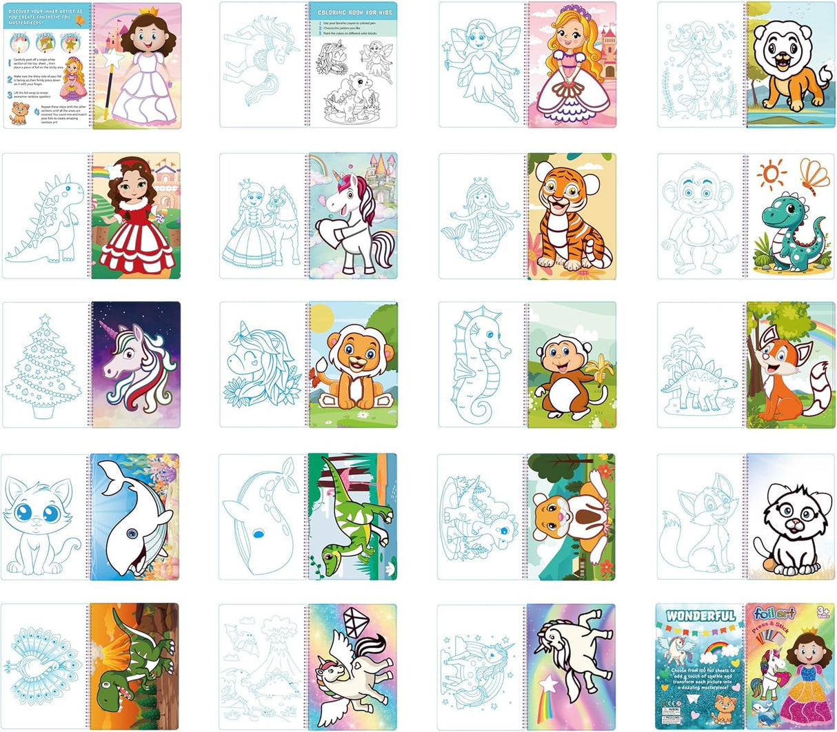 HBKJ Foil-Fun Art Gift for Girls - Magic Princess Gifts Foil Art Craft Stickers Book Supplies for Girls 4-5-6-7-8-9 Year Old Toddler Kids Activity Kit Travel Toys Christmas Birthday Gifts HBKJ