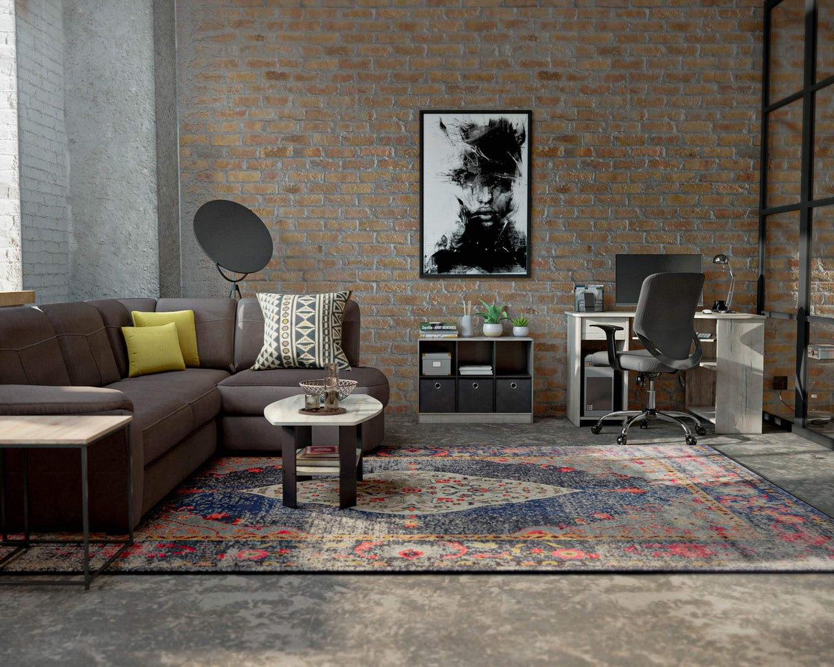 Furinno Basic 3x2 Cube Storage Bookcase Organizer with Bins, French Oak Grey/Black Furinno