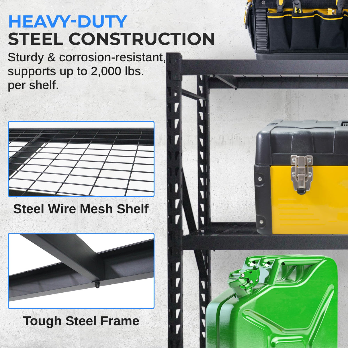 SereneLife Heavy Duty 3-Tier Metal Garage Shelving | 24" x 77" x 72" Extra Wide Adjustable Storage Utility | Freestanding Bulk Storage Rack | Open Wire Mesh Design | 2000 lbs. Capacity SereneLife