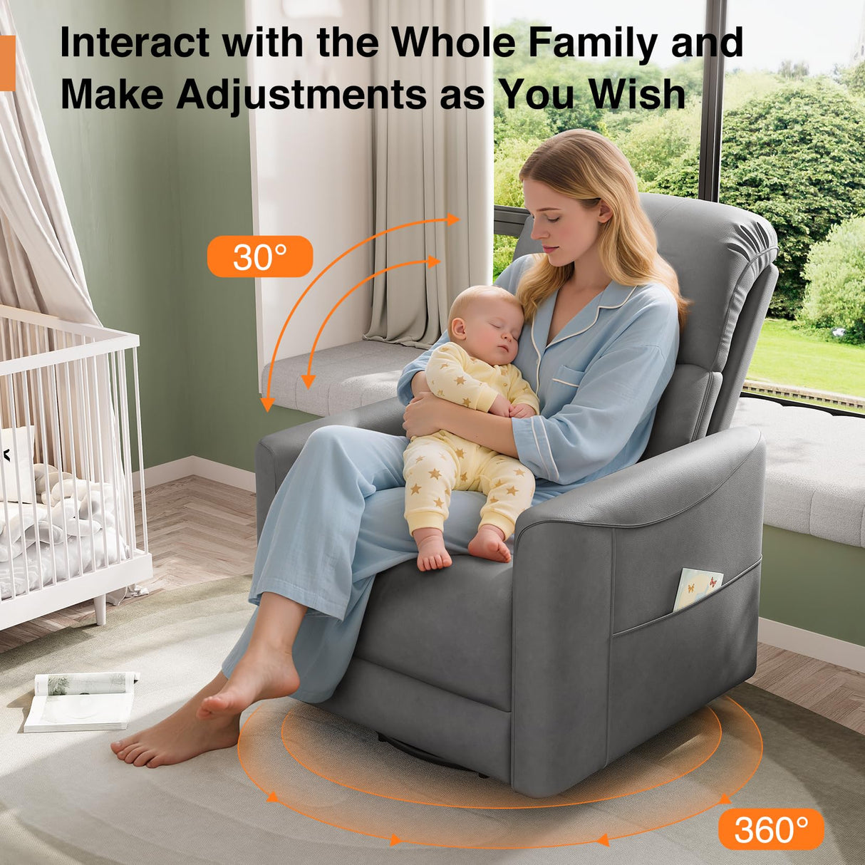 Welzona Power Swivel Rocker Recliner, 360° Swivel Nursery Rocking Chair, PU Leather Glider Rocking Recliner, Infinite Position Electric Chair for Adults with USB Port for Living Room, Dark Gray Welzona