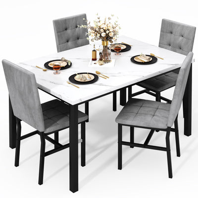 AWQM Dining Table Set for 4,Faux Marble Kitchen Table and Chairs Set of 4, Modern Dining Room Set for 4,Dinner Table Set with Velvet Chairs, Dining Set for Small Spaces,White & Grey