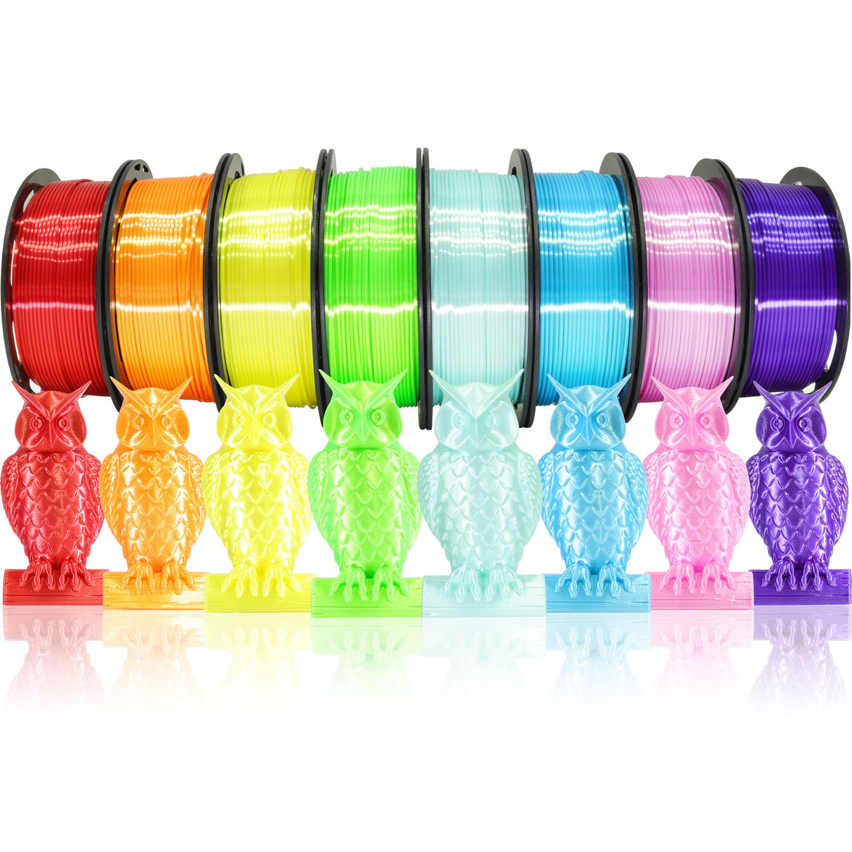 1.75mm Silk Shiny PLA 3D Printer Filament 8 Bright Colors Bundle: Silk Yellow/Lime Green/Orange/Sky Blue/Pink/Cyan/Red/Purple, Each Spool 250g, Total 2Kg 3D Printing Material, 250g x 8 Spools DO3D