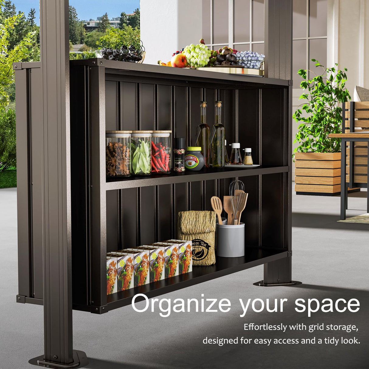 Domi 6x10FT Hardtop Grill Gazebo, BBQ Gazebo with Double Galvanized Steel Roof, 2 Storage Cabinets and Ceiling Hooks, Outdoor Grill Shelter for Backyard, Lawn and Garden(Brown) domi outdoor living