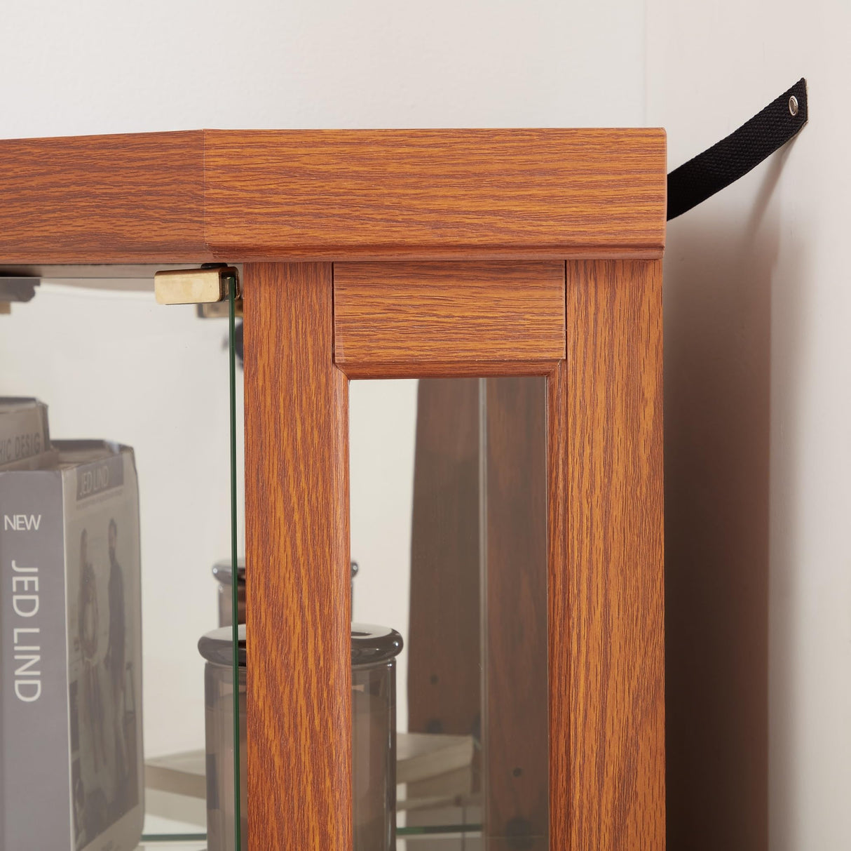 CKEASEAN Corner Curio Cabinet, 70" H Lighted Glass Display Cage with Tempered Glass Doors and Adjustable Shelves, Bulb Inclued, Wine Bar China Cabinet for Living Room Liquor Storage (Dark Oak) CKEASEAN